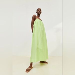 H&M XL Lime Green Strappy Linen Blend Maxi Dress Lined 1008